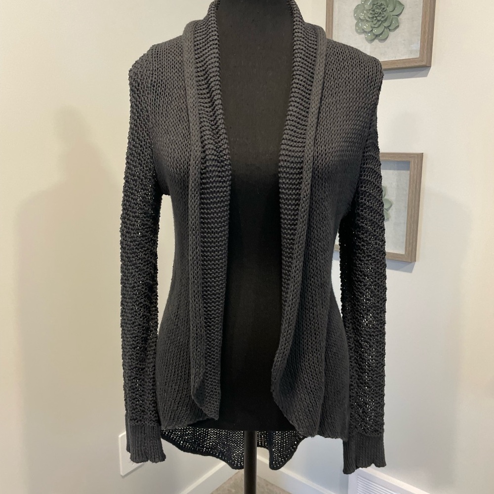 Wooden Ships Grey Mohair/Wool Blend Knit Open Front Cardigan EUC